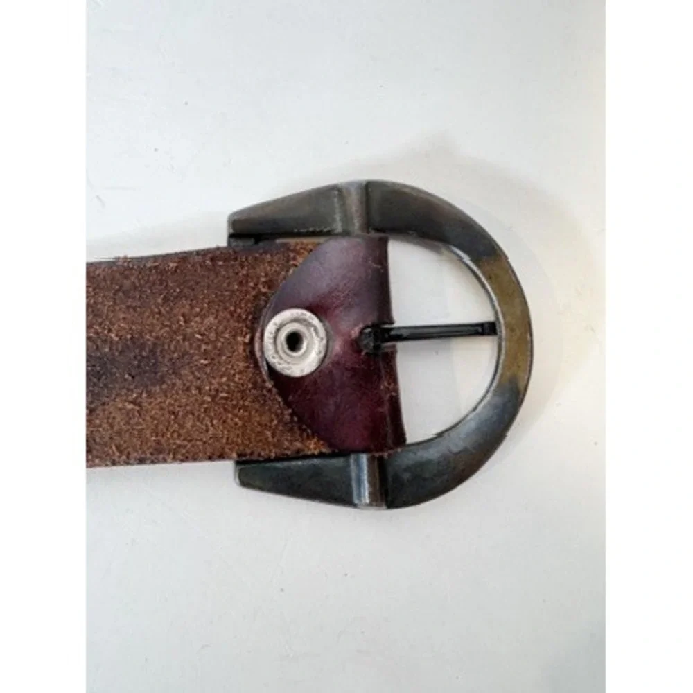 Vintage | Handmade Laced Leather Belt w/ Oversized Bronze Buckle, Pirate Rustic